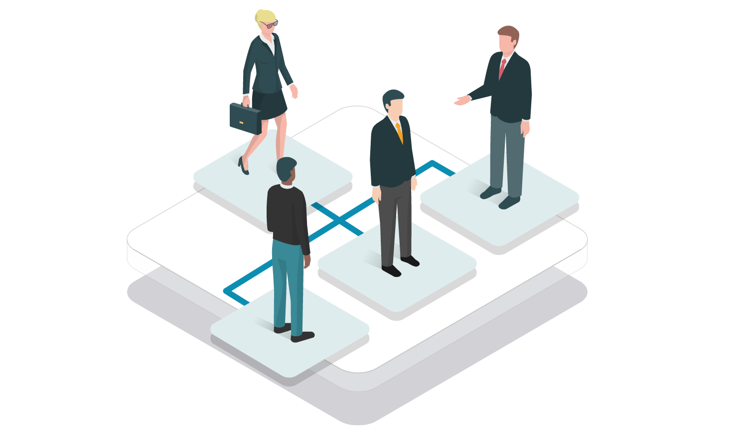 illustration showing company organisation hierarchy with 3 men below a female boss
